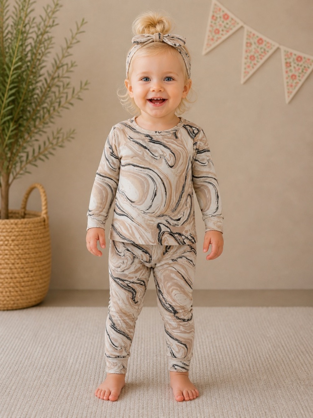 Mason Grey Mini Baby Marble Lounge Set Neutral Matching Outfit | Size 9-12M